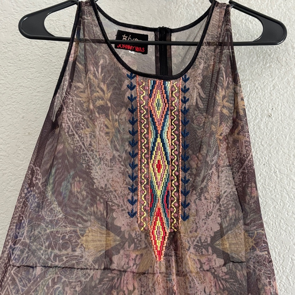 Johnny Was Biya Sleeveless Brown Floral Maxi slip Dress with Embroidered Trim - Picture 3 of 7